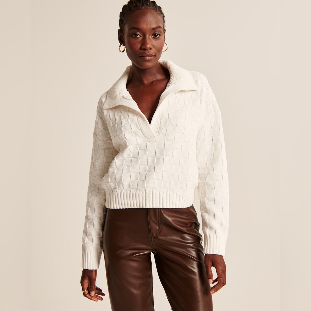 A&F Checkerboard Stitch Notch-Neck Sweater